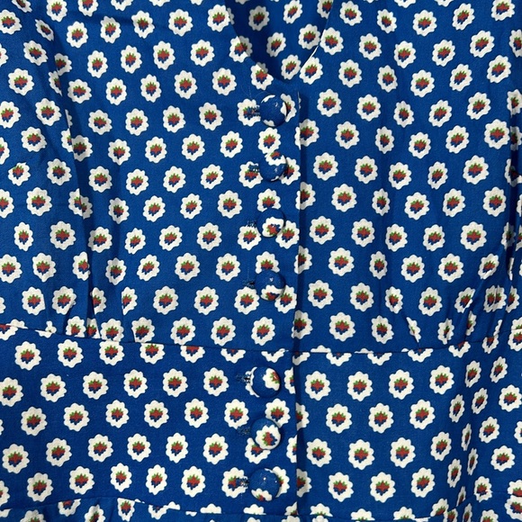 Japanese Fit and Flare Blue Floral A- line Midi Sleeveless Dress size S - Picture 8 of 17